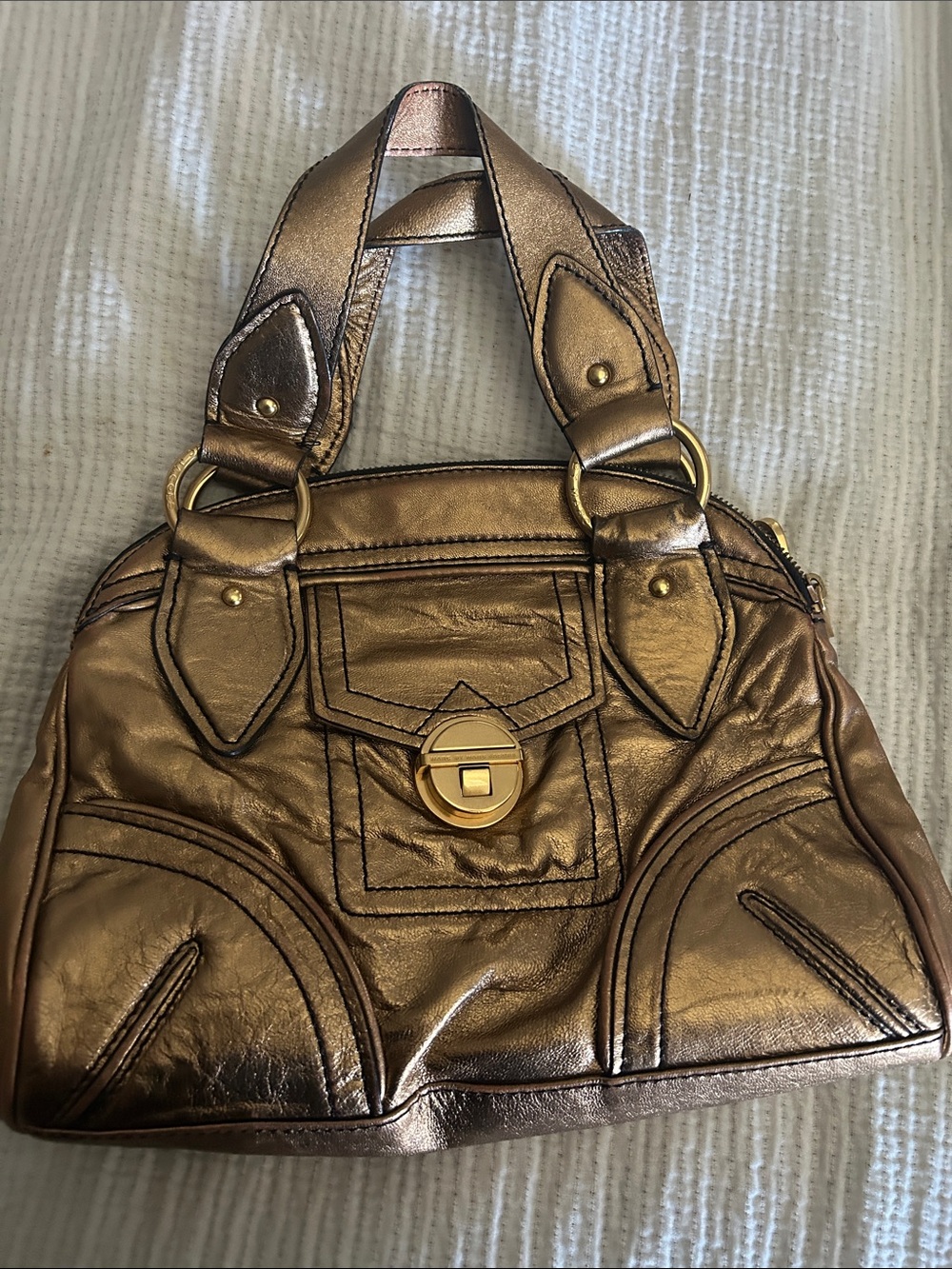 Marc by Marc Jacobs Dr Q Groovee Bronze Metallic Leather Satchel